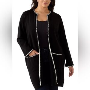 Magaschoni Classic Chic Long Sleeve Open Front Knit Cardigan 2X Black NWT